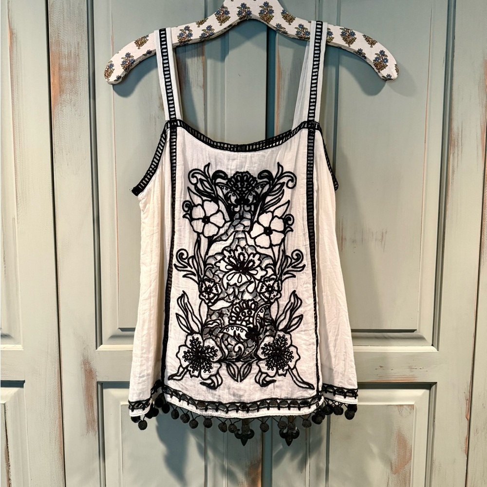 Akemi + Kin Black and White Embroidered Women's Top